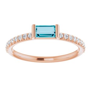 14K Rose Gold Natural London Blue Topaz & 1/6 CTW Natural Diamond Stackable Ring
