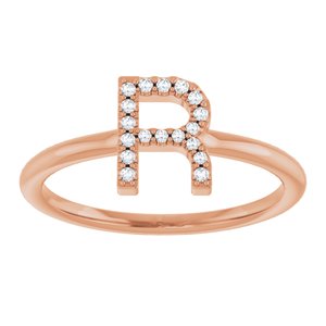 14K Rose Gold .06 CTW Natural Diamond Initial R Ring