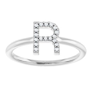 Sterling Silver .06 CTW Natural Diamond Initial R Ring