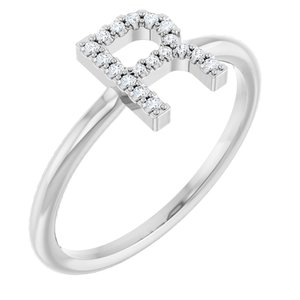 Sterling Silver .06 CTW Natural Diamond Initial R Ring