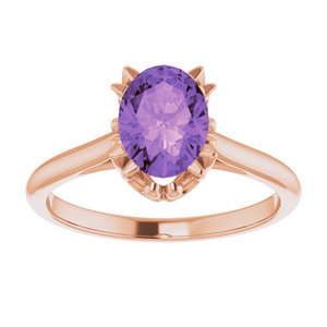 14K Rose Gold 8x6 mm Natural Amethyst Ring