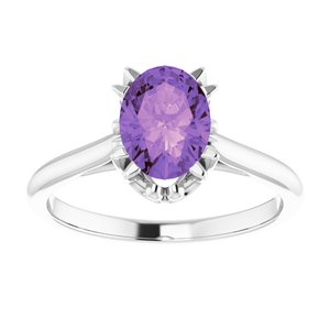 Sterling Silver 8x6 mm Natural Amethyst Ring