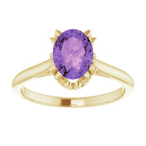 14K Yellow Gold 8x6 mm Natural Amethyst Ring