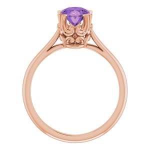 14K Rose Gold 8x6 mm Natural Amethyst Ring
