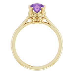 14K Yellow Gold 8x6 mm Natural Amethyst Ring