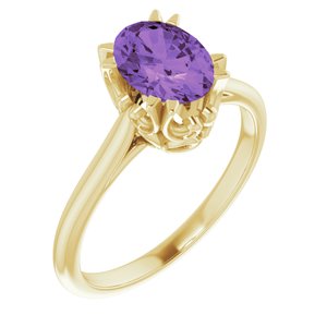 14K Yellow Gold 8x6 mm Natural Amethyst Ring