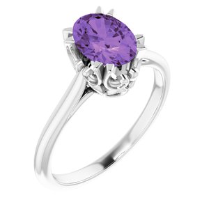 Platinum 8x6 mm Natural Amethyst Ring