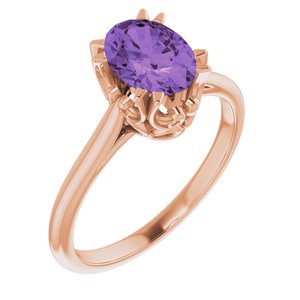 14K Rose Gold 8x6 mm Natural Amethyst Ring
