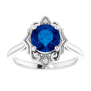 14K White Gold Lab-Grown Blue Sapphire & .01 CTW Natural Diamond Sculptural Ring
