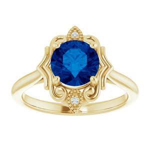 14K Yellow Gold Lab-Grown Blue Sapphire & .01 CTW Natural Diamond Sculptural Ring