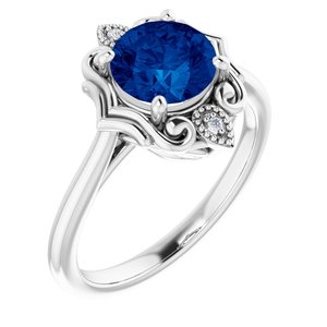 14K White Gold Lab-Grown Blue Sapphire & .01 CTW Natural Diamond Sculptural Ring