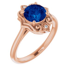 14K Rose Gold Lab-Grown Blue Sapphire & .01 CTW Natural Diamond Sculptural Ring