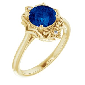 14K Yellow Gold Lab-Grown Blue Sapphire & .01 CTW Natural Diamond Sculptural Ring
