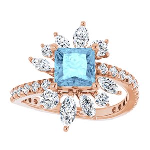14K Rose Gold Natural Aquamarine & 1 1/8 CTW Natural Diamond Ring