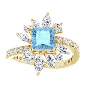 14K Yellow Gold Natural Aquamarine & 1 1/8 CTW Natural Diamond Ring