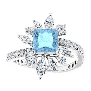 14K White Gold Natural Aquamarine & 1 1/8 CTW Natural Diamond Ring