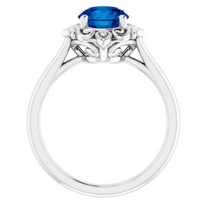 14K White Gold Lab-Grown Blue Sapphire & .01 CTW Natural Diamond Sculptural Ring