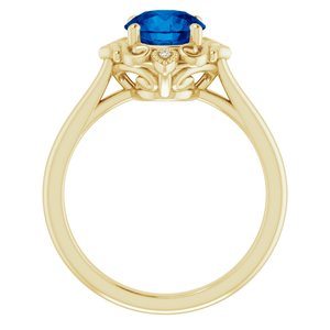 14K Yellow Gold Lab-Grown Blue Sapphire & .01 CTW Natural Diamond Sculptural Ring