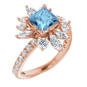 14K Rose Gold Natural Aquamarine & 1 1/8 CTW Natural Diamond Ring
