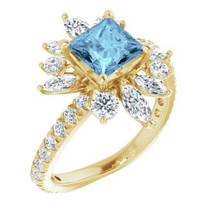 14K Yellow Gold Natural Aquamarine & 1 1/8 CTW Natural Diamond Ring