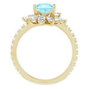 14K Yellow Gold Natural Aquamarine & 1 1/8 CTW Natural Diamond Ring
