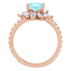 14K Rose Gold Natural Aquamarine & 1 1/8 CTW Natural Diamond Ring
