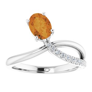 Platinum Natural Citrine & 1/10 CTW Natural Diamond Ring