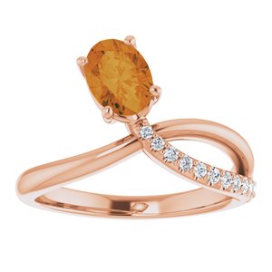 14K Rose Gold Natural Citrine & 1/10 CTW Natural Diamond Ring