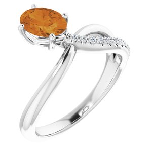 14K White Gold Natural Citrine & 1/10 CTW Natural Diamond Ring