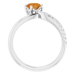 14K White Gold Natural Citrine & 1/10 CTW Natural Diamond Ring