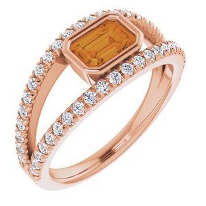 14K Rose Gold Natural Citrine & 3/8 CTW Natural Diamond Ring