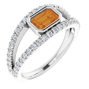 Platinum Natural Citrine & 3/8 CTW Natural Diamond Ring