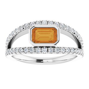 Platinum Natural Citrine & 3/8 CTW Natural Diamond Ring