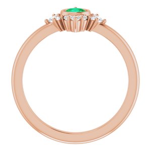 14K Rose Gold Natural Emerald & 1/5 CTW Natural Diamond Ring