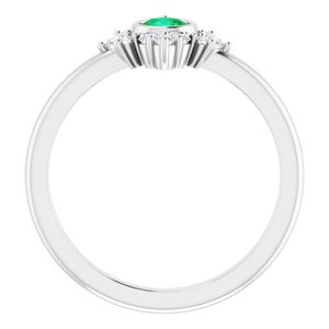 14K White Gold Natural Emerald & 1/5 CTW Natural Diamond Ring