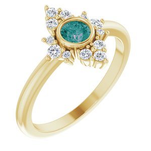 14K Yellow Gold Lab-Grown Alexandrite & 1/5 CTW Natural Diamond Ring