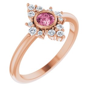 14K Rose Gold Natural Pink Tourmaline & 1/5 CTW Natural Diamond Ring