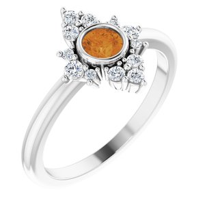 Platinum Natural Citrine & 1/5 CTW Natural Diamond Ring