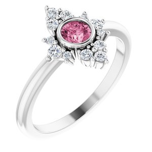 Sterling Silver Natural Pink Tourmaline & 1/5 CTW Natural Diamond Ring