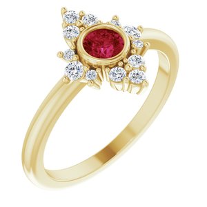14K Yellow Gold Lab-Grown Ruby & 1/5 CTW Natural Diamond Ring