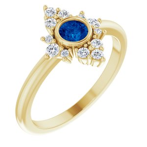 14K Yellow Gold Lab-Grown Blue Sapphire & 1/5 CTW Natural Diamond Ring