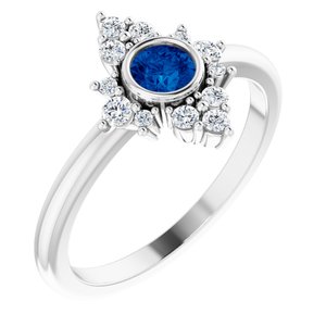 Sterling Silver Lab-Grown Blue Sapphire & 1/5 CTW Natural Diamond Ring
