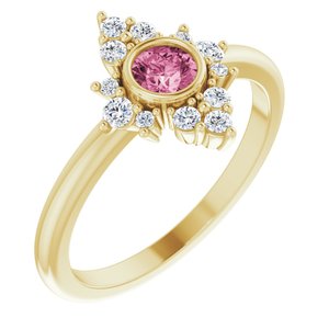 14K Yellow Gold Natural Pink Tourmaline & 1/5 CTW Natural Diamond Ring