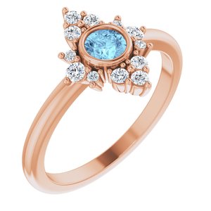 14K Rose Gold Natural Aquamarine & 1/5 CTW Natural Diamond Ring
