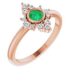 14K Rose Gold Lab-Grown Emerald & 1/5 CTW Natural Diamond Ring