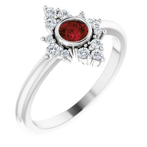 14K White Gold Natural Mozambique Garnet & 1/5 CTW Natural Diamond Ring