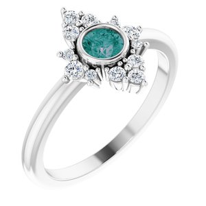 14K White Gold Lab-Grown Alexandrite & 1/5 CTW Diamond Ring