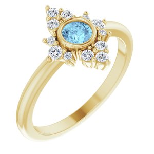 14K Yellow Gold Natural Aquamarine & 1/5 CTW Natural Diamond Ring
