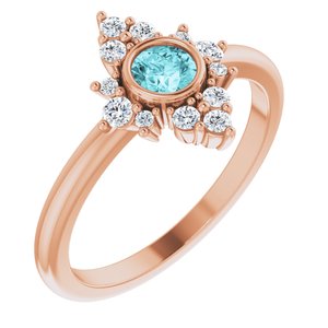 14K Rose Gold Natural Blue Zircon & 1/5 CTW Natural Diamond Ring