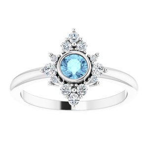 Sterling Silver Natural Aquamarine & 1/5 CTW Natural Diamond Ring